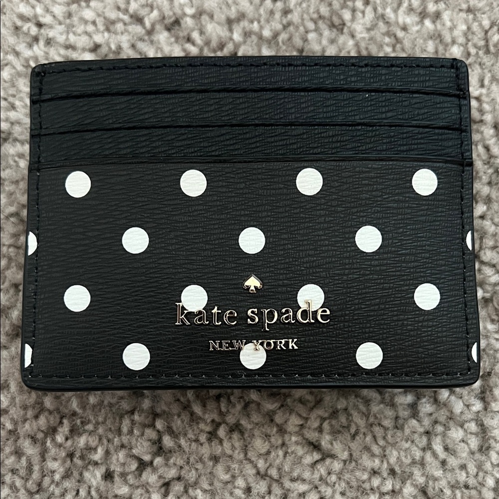 Kate Spade Minnie Mouse Disney Themed Black Card Holder Wallet with White Dots